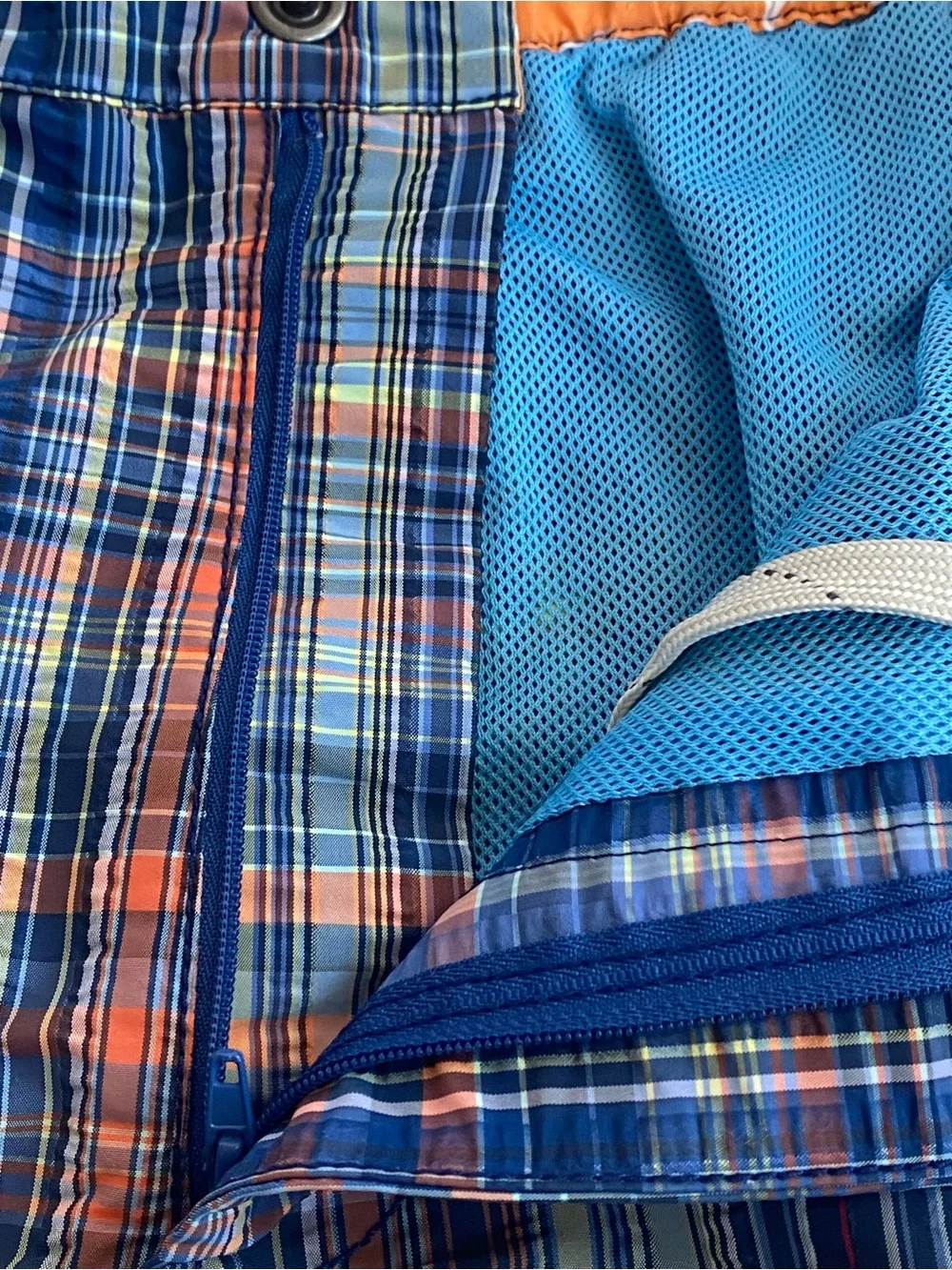 Tommy Bahama Mens XL Swim Trunks Plaid Blue Orange Mesh Lined Beach Shorts - Picture 7 of 16